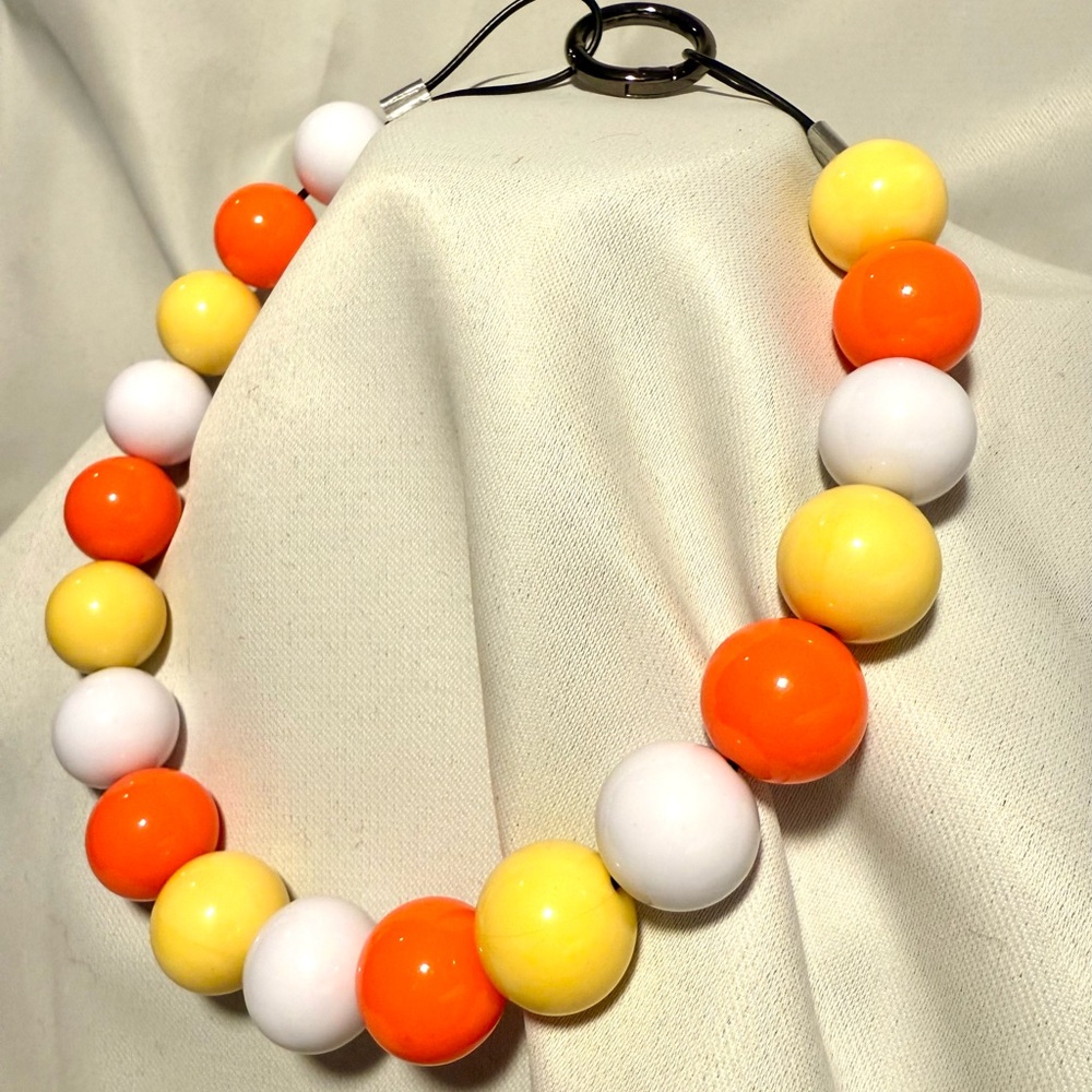 Handmade Candy Corn Halloween Acrylic Beaded Dog Puppy 18” Necklace Jewelry
